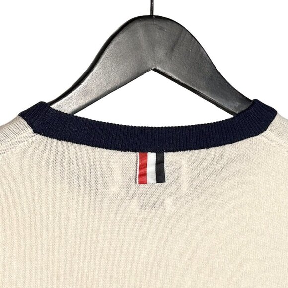 Thom Browne Ivory Colourblock Red Navy Cashmere Crewneck Sweater - Picture 6 of 9